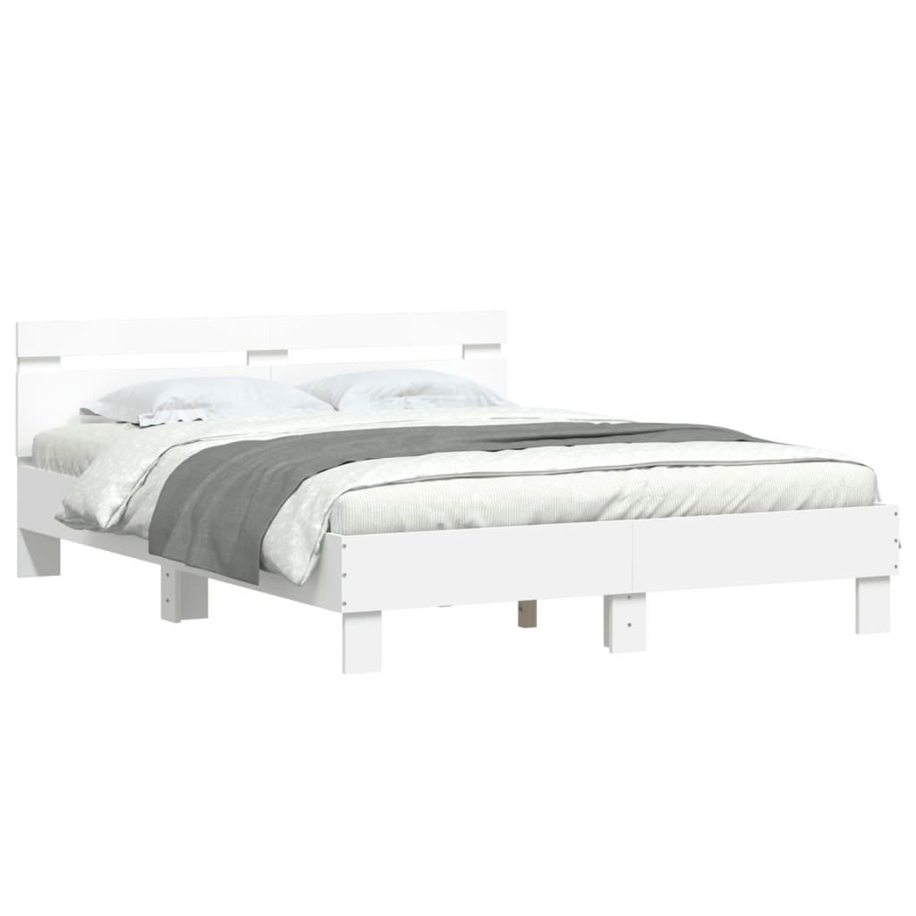 Bed Frame with LED without Mattress White 140x190 cm