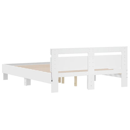 Bed Frame with LED without Mattress White 140x190 cm