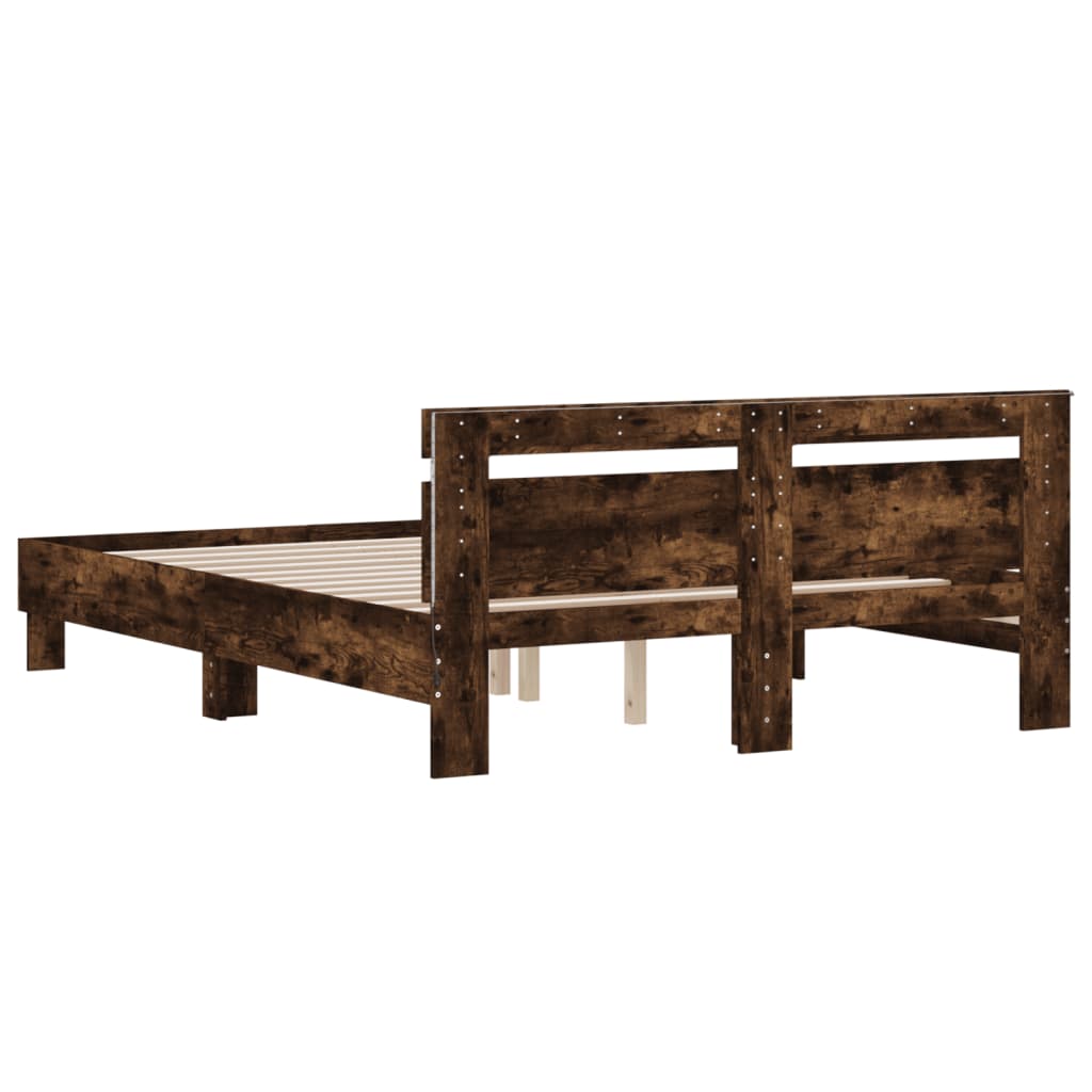Bed Frame with LED without Mattress Smoked Oak 140x190 cm