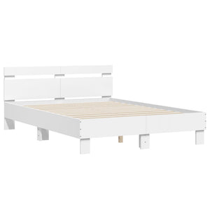 Bed Frame with Headboard and LED White 135x190 cm Double