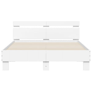 Bed Frame with Headboard and LED White 135x190 cm Double