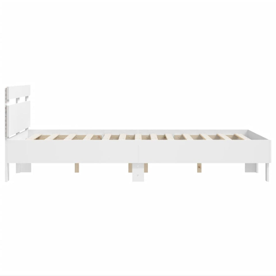 Bed Frame with Headboard and LED White 135x190 cm Double