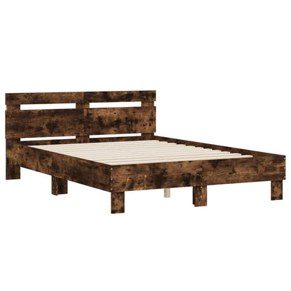 Bed Frame with LED without Mattress Smoked Oak 135x190 cm Double