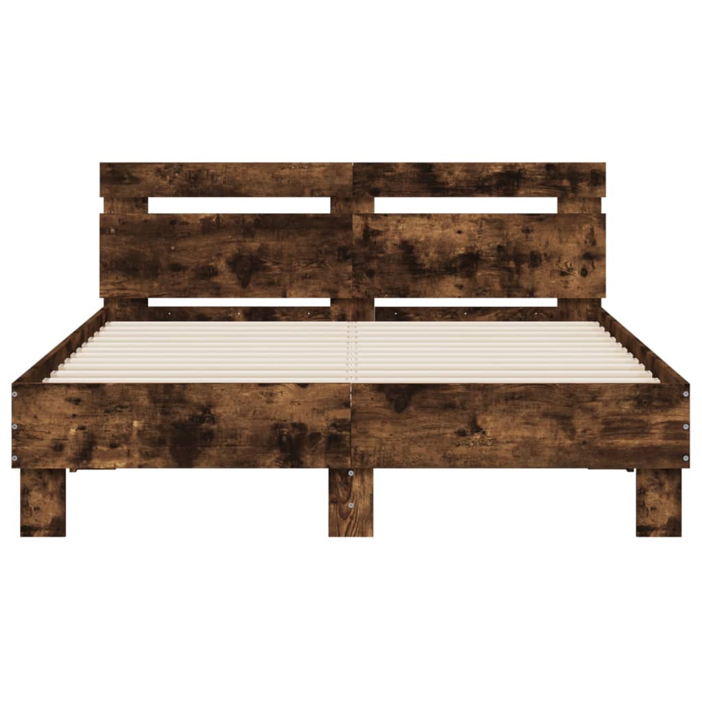 Bed Frame with LED without Mattress Smoked Oak 135x190 cm Double