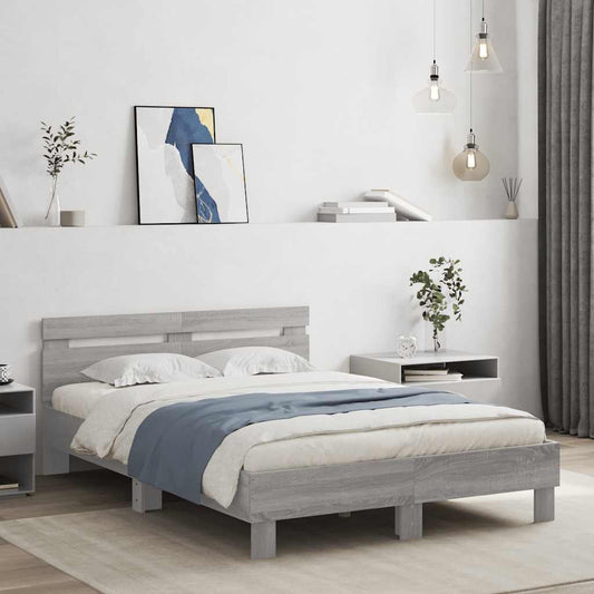 Bed Frame with LED without Mattress Grey Sonoma 135x190 cm Double