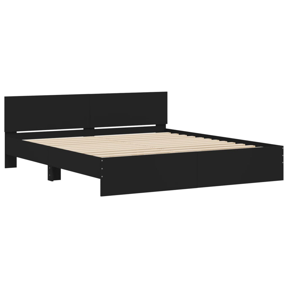 Bed Frame with Headboard and LED Black 200x200 cm