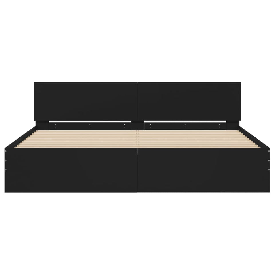 Bed Frame with Headboard and LED Black 200x200 cm