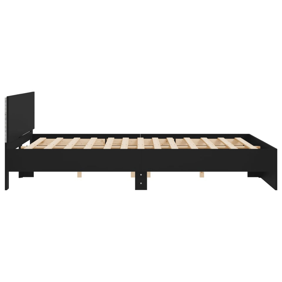 Bed Frame with Headboard and LED Black 200x200 cm