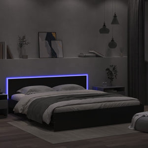 Bed Frame with Headboard and LED Black 200x200 cm