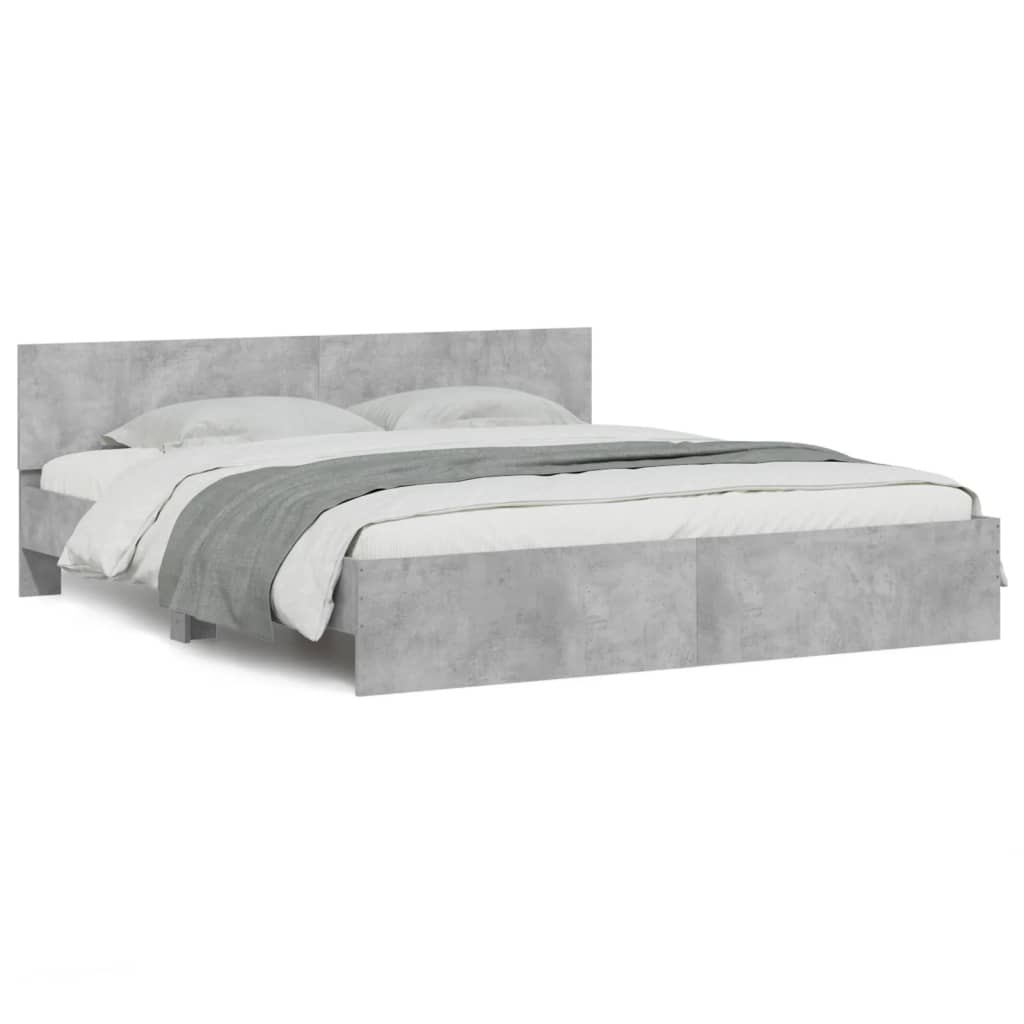 Bed Frame with LED without Mattress Concrete Grey 200x200 cm