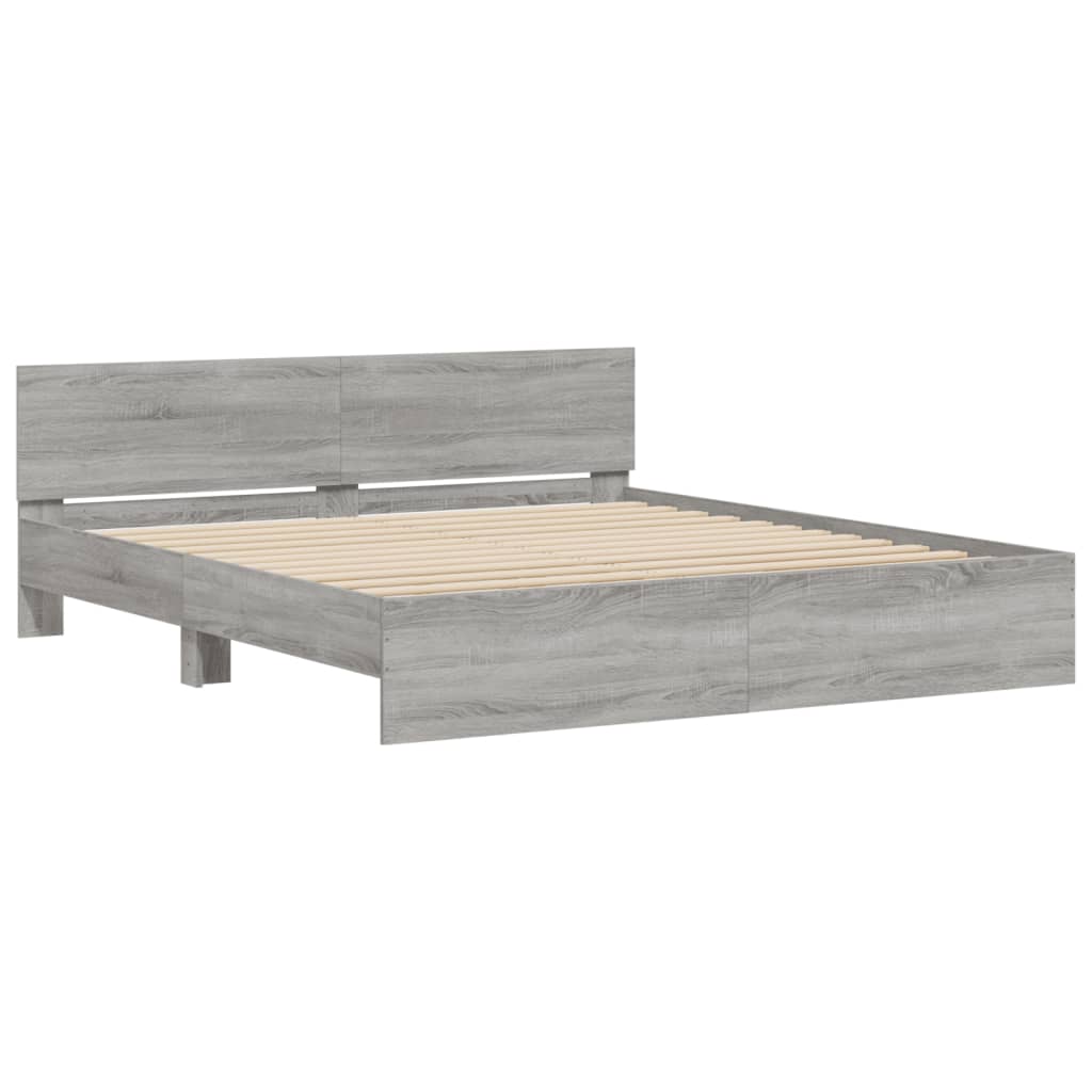 Bed Frame | Grey Sonoma | Engineered wood, Plywood slats | 200 x 200 cm
