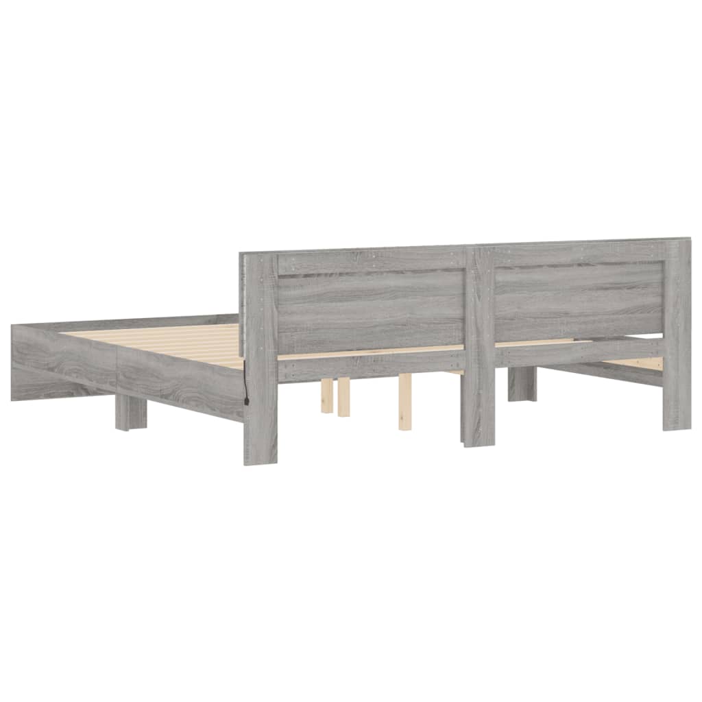 Bed Frame | Grey Sonoma | Engineered wood, Plywood slats | 200 x 200 cm