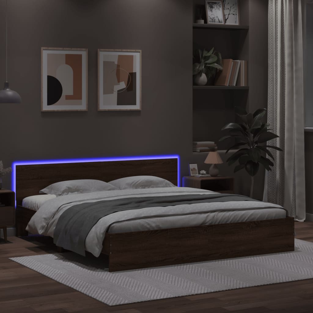 Bed Frame | Brown Oak | Engineered wood and Plywood | Double | Bed Frame