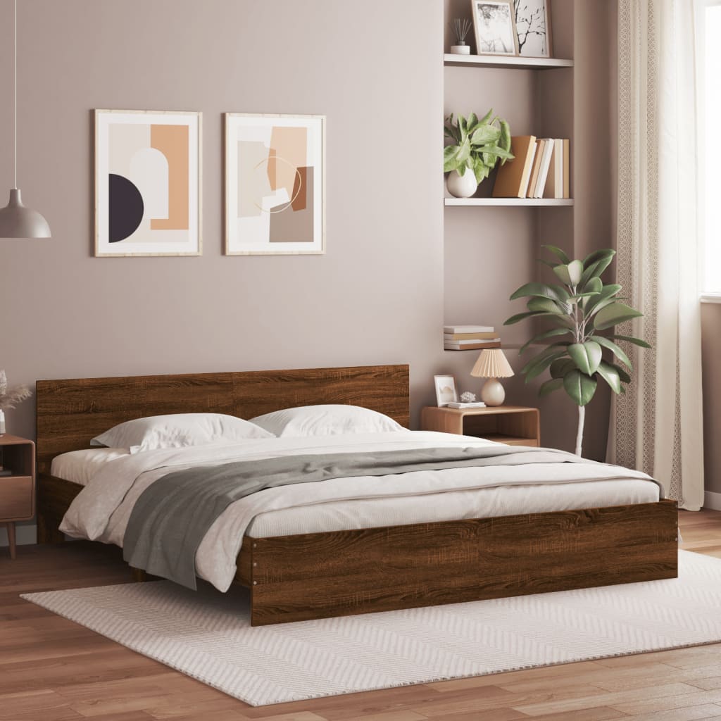 Bed Frame | Brown Oak | Engineered wood and Plywood | Double | Bed Frame
