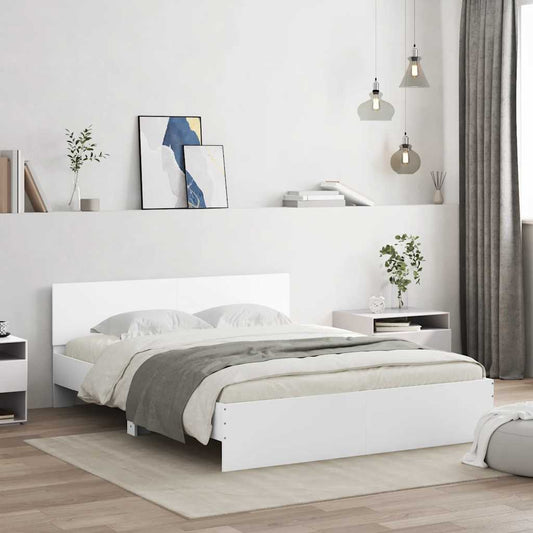Bed Frame with LED without Mattress White 160x200 cm