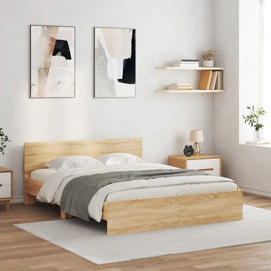 Bed Frame with LED without Mattress Sonoma Oak 160x200 cm