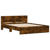 Bed Frame with Headboard and LED Smoked Oak 160x200 cm