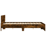 Bed Frame with Headboard and LED Smoked Oak 160x200 cm