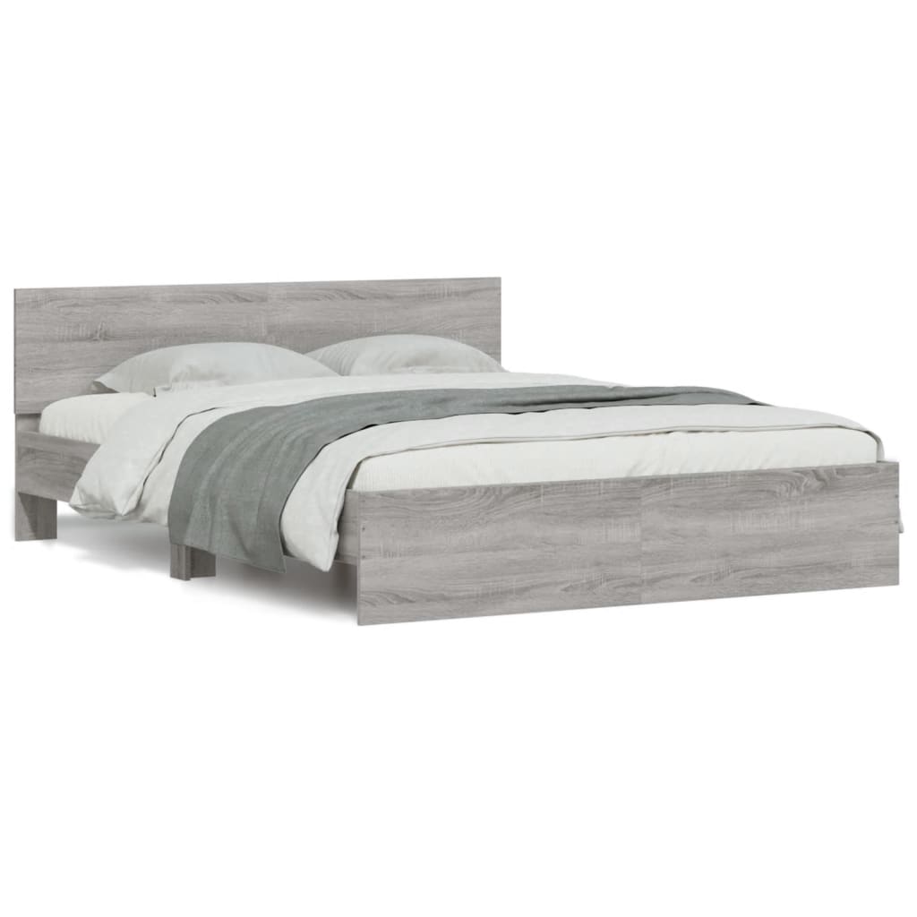 Bed Frame with LED without Mattress Grey Sonoma 160x200 cm