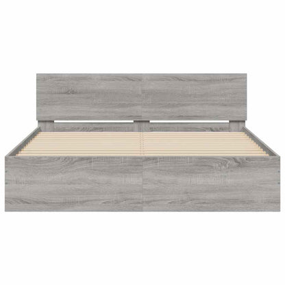 Bed Frame with LED without Mattress Grey Sonoma 160x200 cm