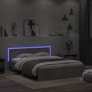 Bed Frame with Headboard and LED Concrete Grey 150x200 cm King Size