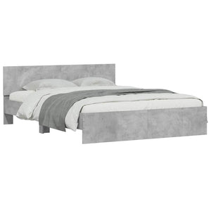 Bed Frame with Headboard and LED Concrete Grey 150x200 cm King Size