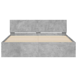 Bed Frame with Headboard and LED Concrete Grey 150x200 cm King Size