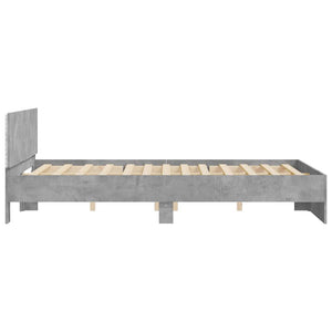 Bed Frame with Headboard and LED Concrete Grey 150x200 cm King Size