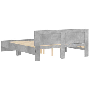 Bed Frame with Headboard and LED Concrete Grey 150x200 cm King Size