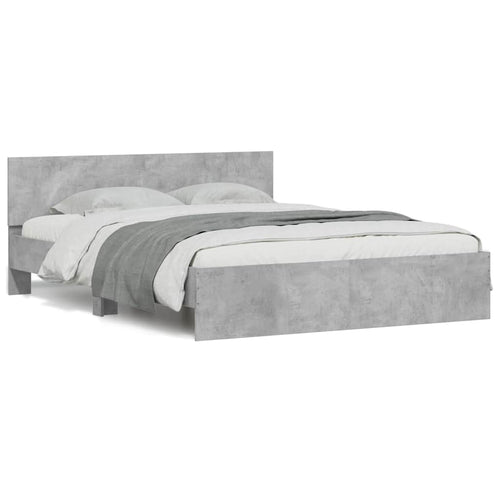 Bed Frame with Headboard and LED Concrete Grey 150x200 cm King Size