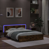 Bed Frame with Headboard and LED Smoked Oak 150x200 cm King Size