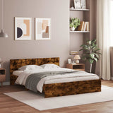 Bed Frame with Headboard and LED Smoked Oak 150x200 cm King Size