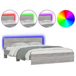 Bed Frame with Headboard and LED Grey Sonoma 150x200 cm King Size