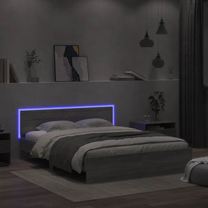 Bed Frame with Headboard and LED Grey Sonoma 150x200 cm King Size