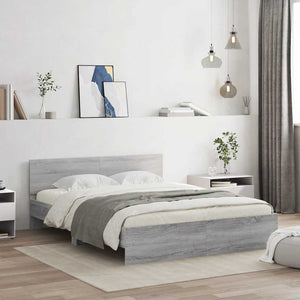 Bed Frame with Headboard and LED Grey Sonoma 150x200 cm King Size