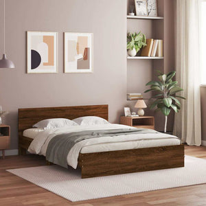 Bed Frame with Headboard and LED Brown Oak 150x200 cm King Size