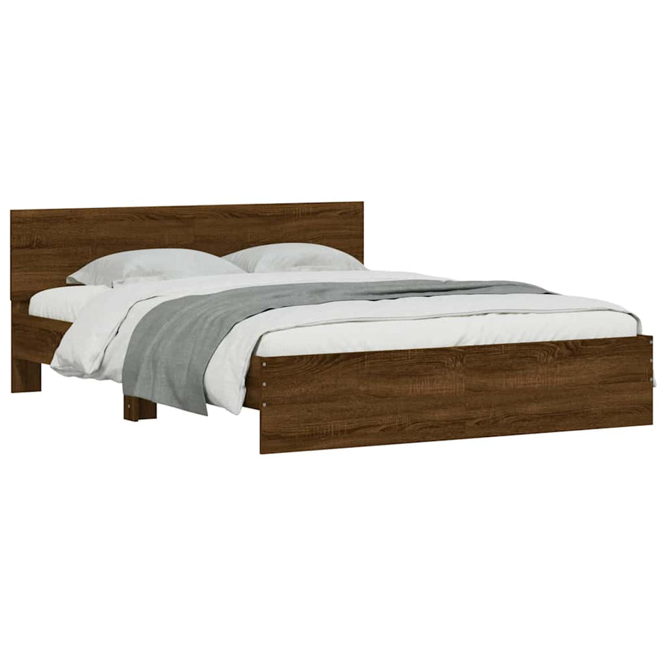 Bed Frame with Headboard and LED Brown Oak 150x200 cm King Size