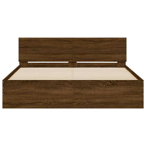 Bed Frame with Headboard and LED Brown Oak 150x200 cm King Size