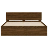 Bed Frame with Headboard and LED Brown Oak 150x200 cm King Size