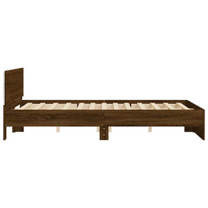 Bed Frame with Headboard and LED Brown Oak 150x200 cm King Size