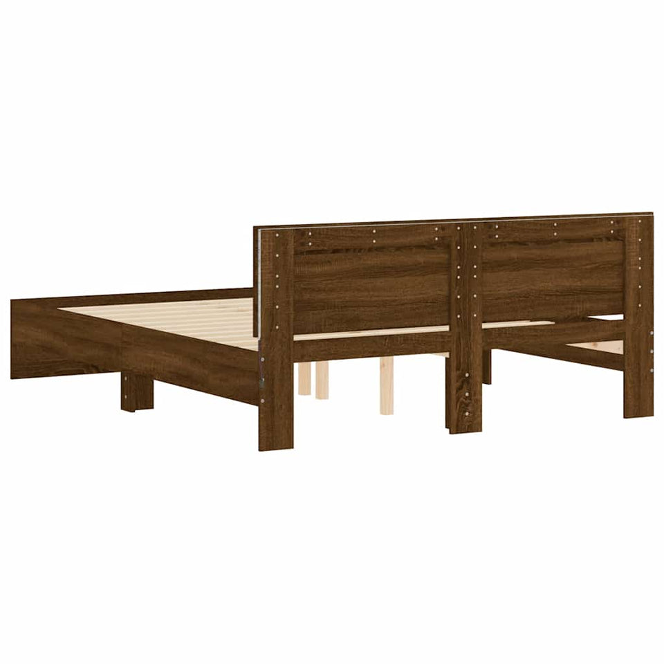 Bed Frame with Headboard and LED Brown Oak 150x200 cm King Size