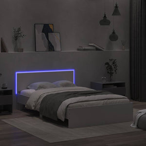 Bed Frame with Headboard and LED White 140x200 cm