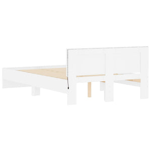 Bed Frame with Headboard and LED White 140x200 cm