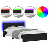 Bed Frame with Headboard and LED Black 140x200 cm