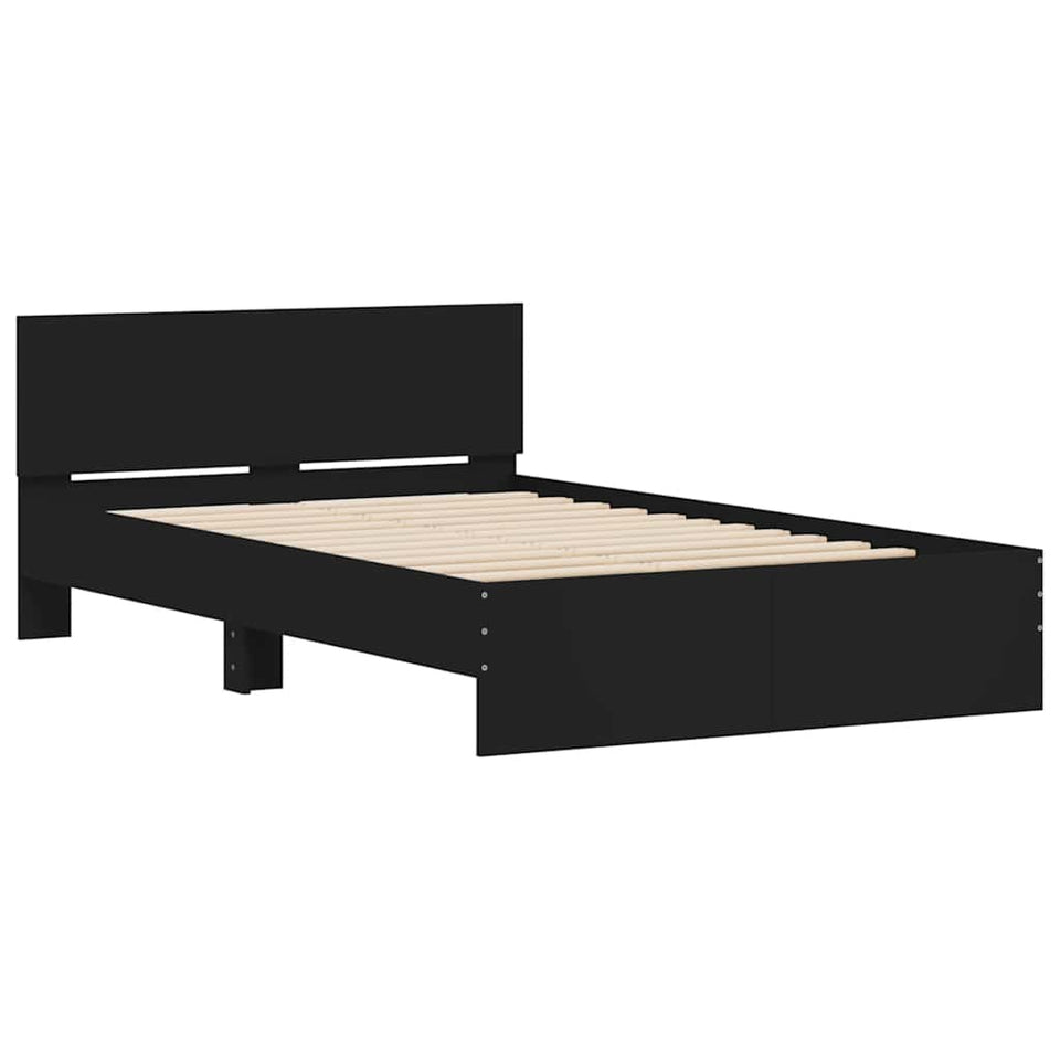 Bed Frame with Headboard and LED Black 140x200 cm