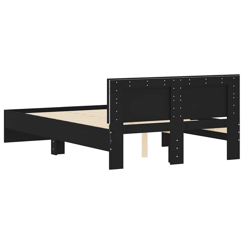 Bed Frame with Headboard and LED Black 140x200 cm