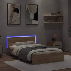 Bed Frame with Headboard and LED Sonoma Oak 140x200 cm