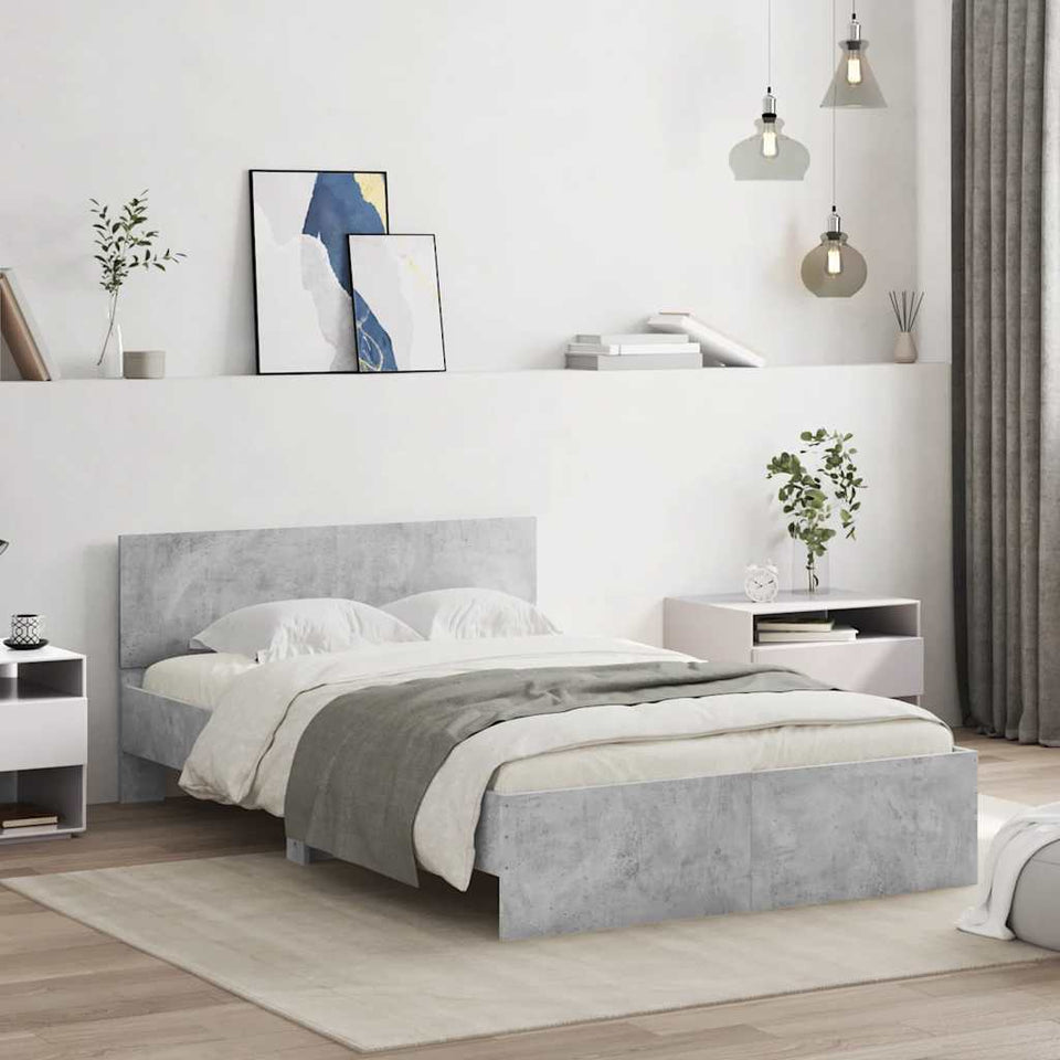 Bed Frame with Headboard and LED Concrete Grey 140x200 cm