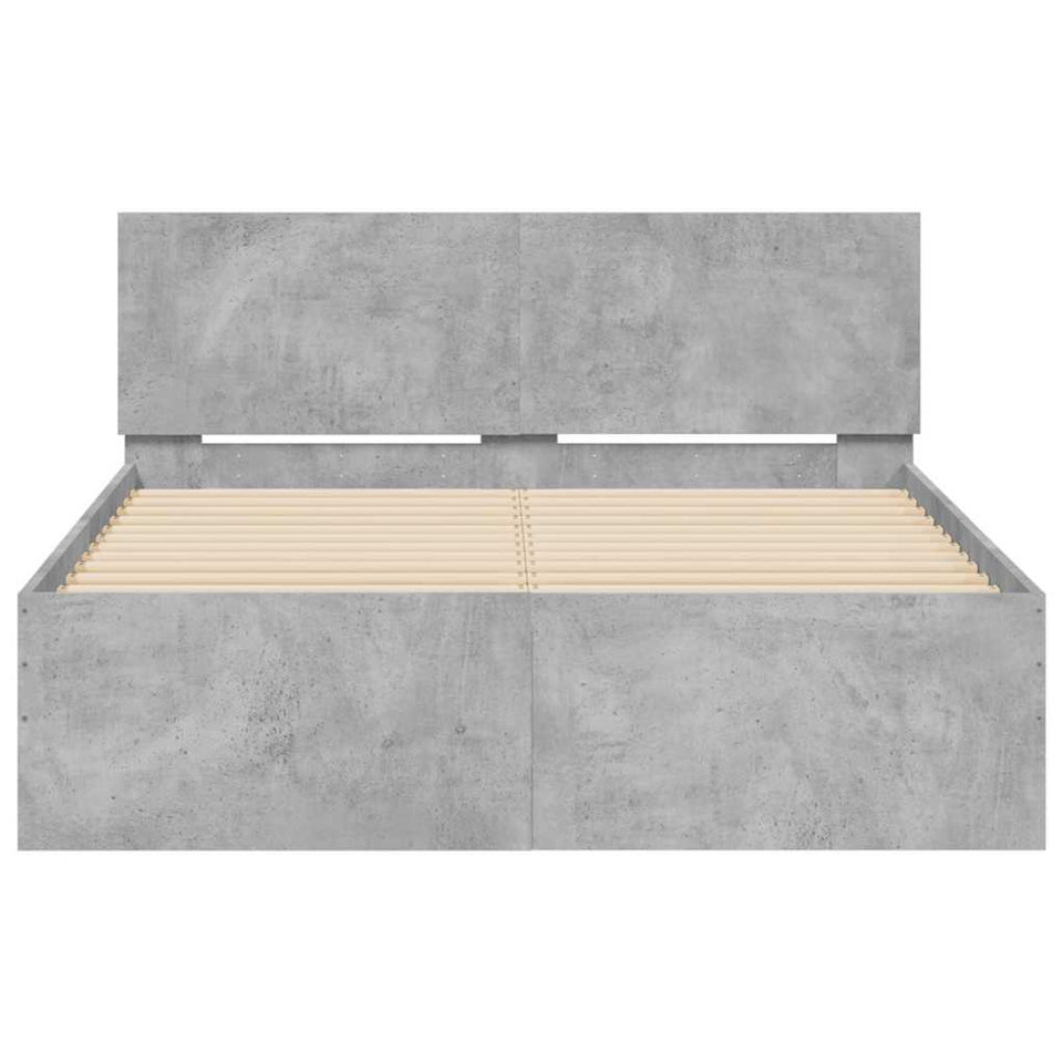 Bed Frame with Headboard and LED Concrete Grey 140x200 cm