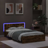 Bed Frame with Headboard and LED Smoked Oak 140x200 cm